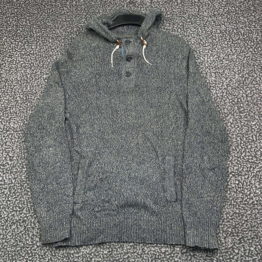 H&M LOGG Sweater Men Medium Blue Marl Knit Hoodie Pullover Long Sleeve M